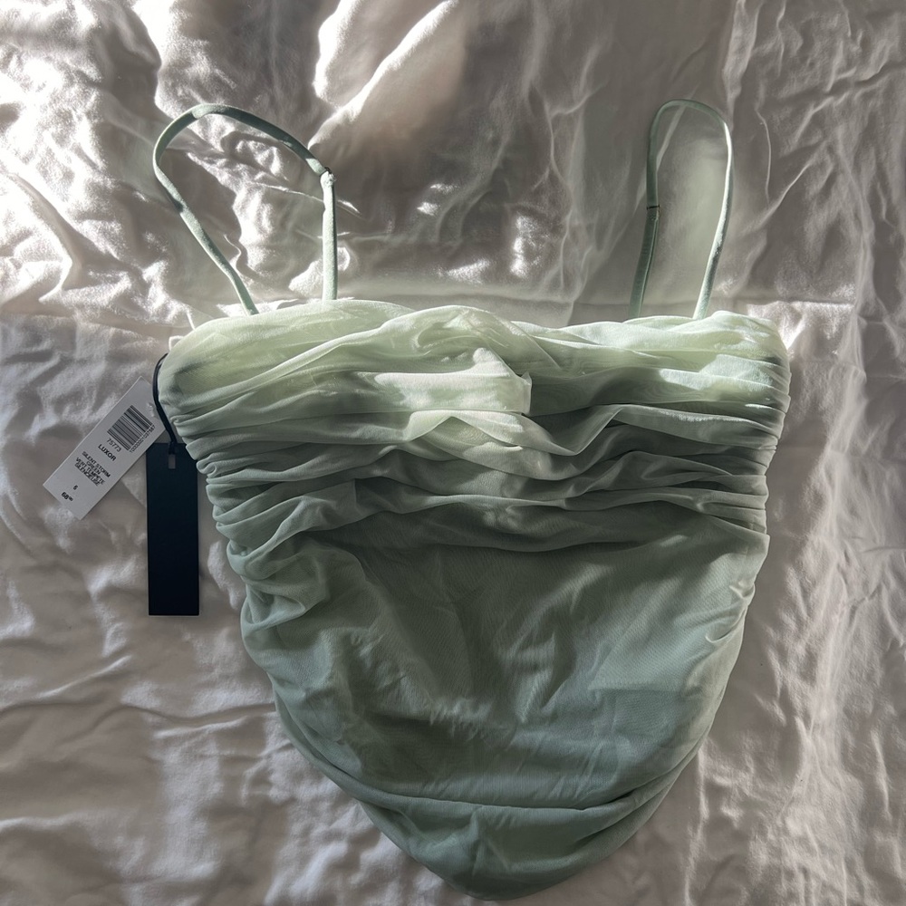 Babaton sage green sheer top